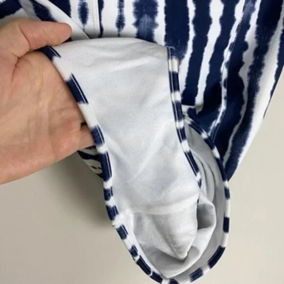 Athleta Wave Break One Piece Swimsuit Tie Dye Womens Medium Blue Cutout Knot - Picture 7 of 8